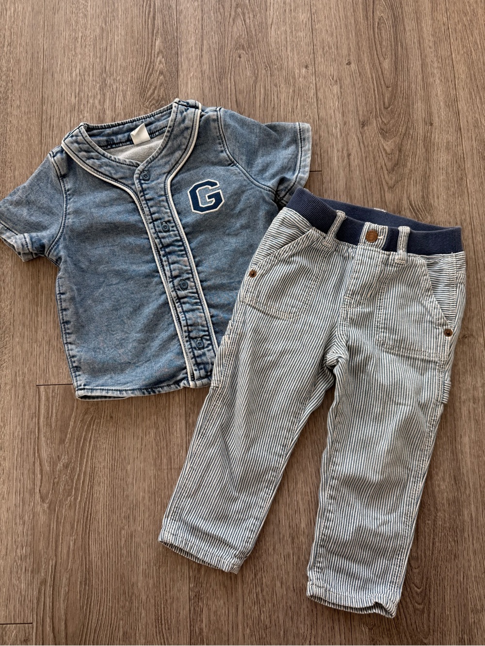 Gap Baby Blue Denim striped jeans and shirt lot 18-24 month